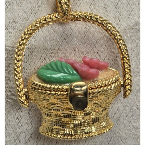 Edgar Berebi Necklace Wish Basket 28" Locket Pendant Gold Tone Limited Edition - Picture 1 of 9